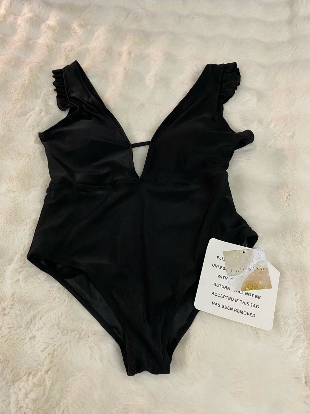 Chicwish Brand New Black Ruffle Strap One-Piece Bathing Suit